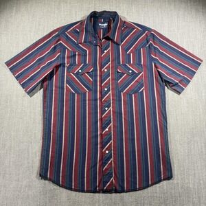 Wrangler Shirt Mens Medium Blue Stripe Western Pearl Snap Cowboy Short Sleeve